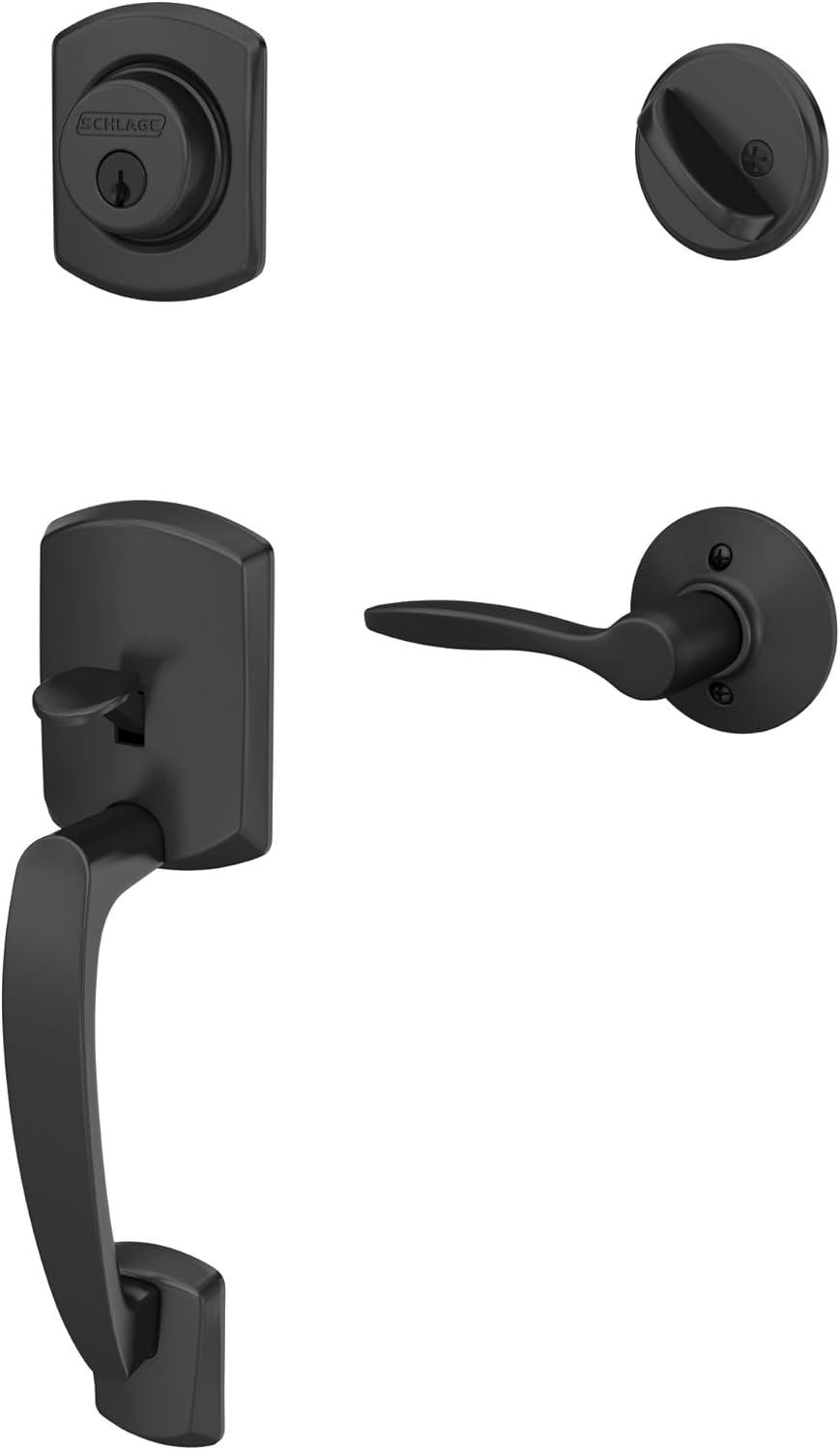 image:imageSCHLAGE Greenwich Single Cylinder Handleset and Broadway Lever Matte Black F60 GRW 622 BRW GRWMatte Black
