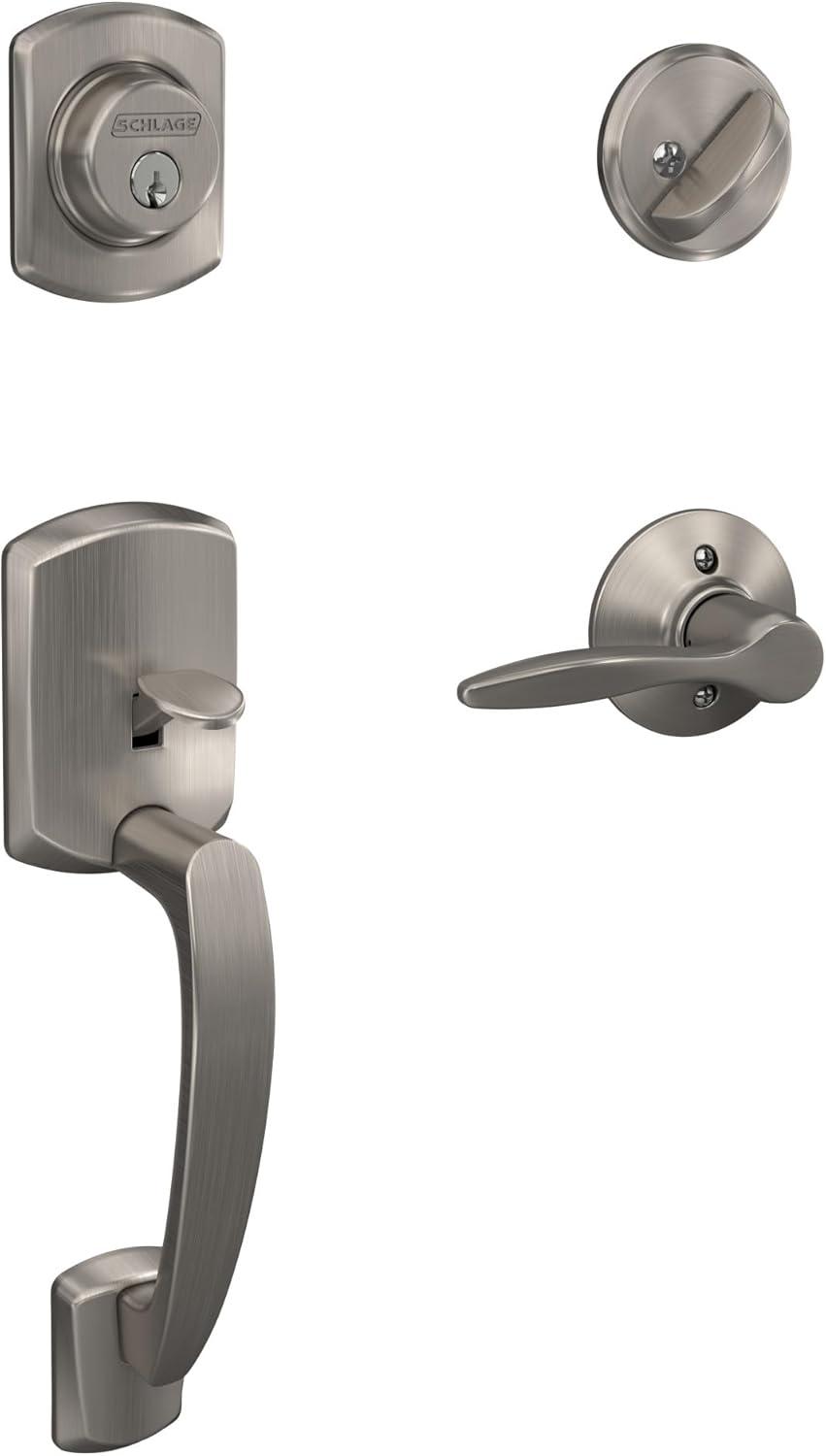 image:imageSCHLAGE Greenwich Single Cylinder Handleset and Broadway Lever Matte Black F60 GRW 622 BRW GRWSatin Nickel