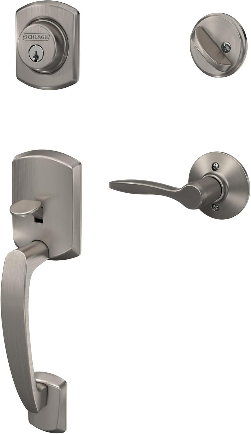image:imageSCHLAGE Greenwich Single Cylinder Handleset and Broadway Lever Matte Black F60 GRW 622 BRW GRWSatin Nickel