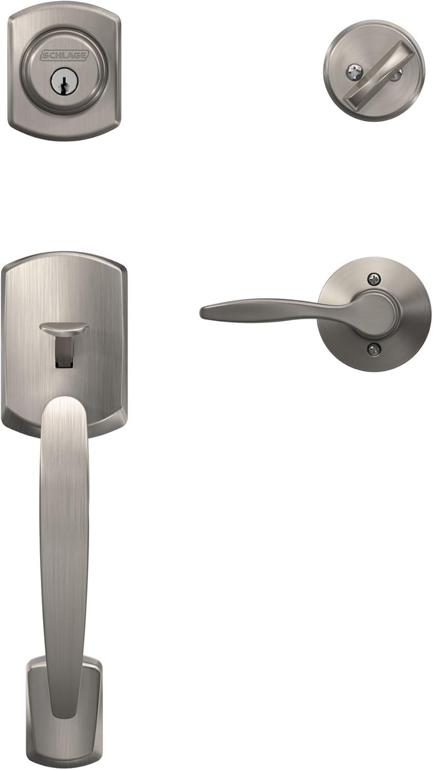 image:imageSCHLAGE Greenwich Single Cylinder Handleset and Broadway Lever Matte Black F60 GRW 622 BRW GRWSatin Nickel