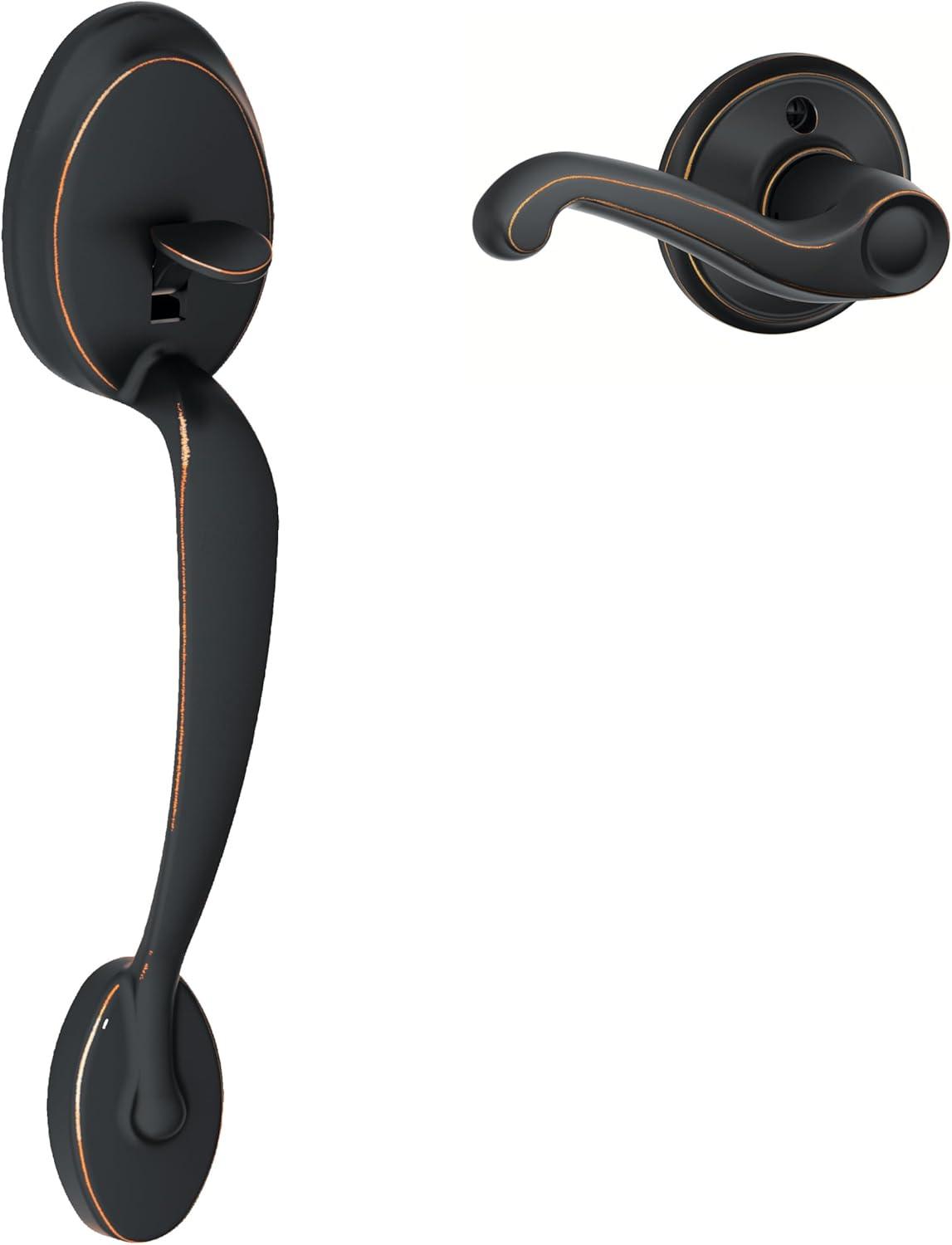 image:imageSCHLAGE Plymouth Front Entry Handle Flair RightHanded Interior Lever Satin Nickel FE285 PLY 619 FLA RHAged Bronze