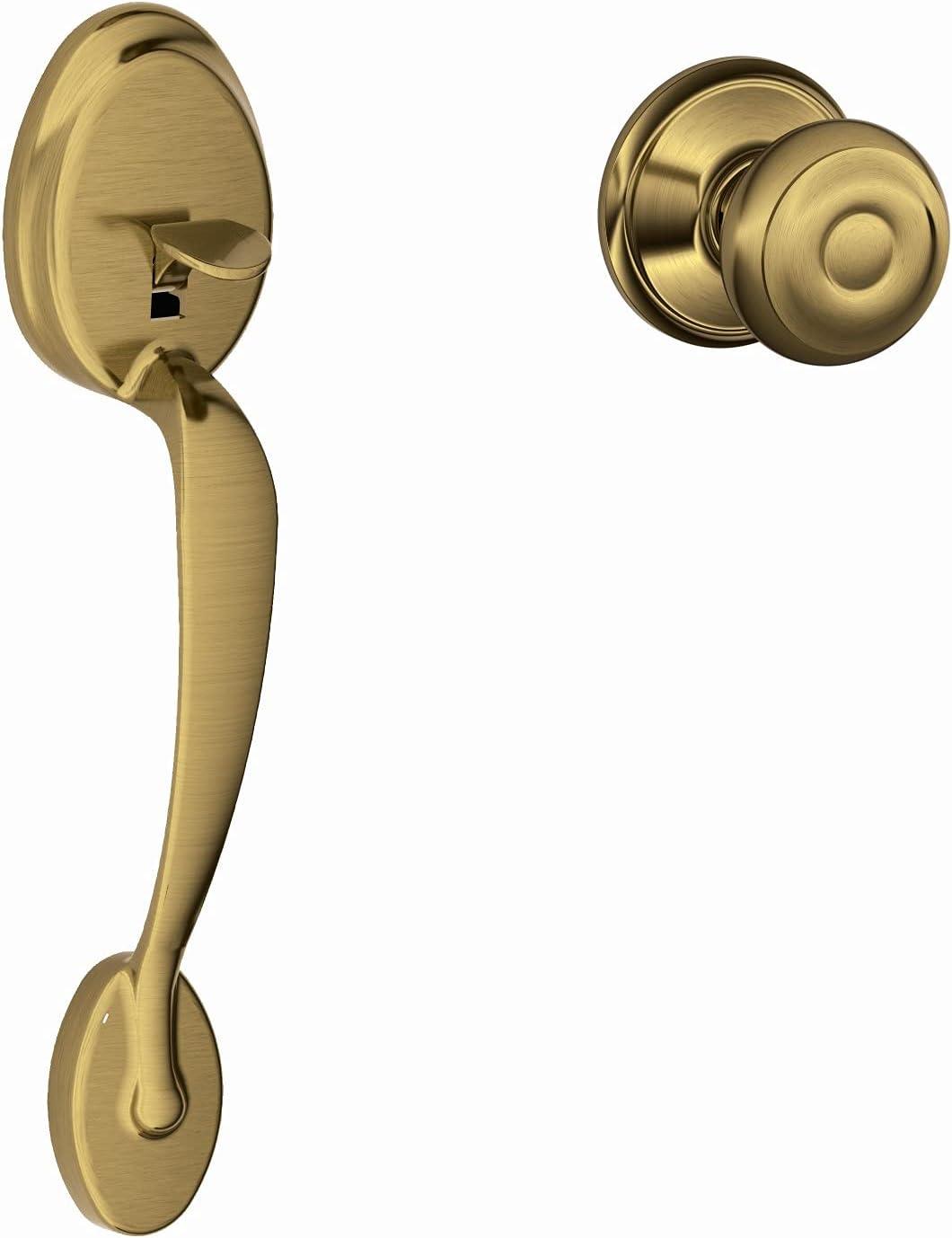 image:imageSCHLAGE Plymouth Front Entry Handle Flair RightHanded Interior Lever Satin Nickel FE285 PLY 619 FLA RHAntique Brass