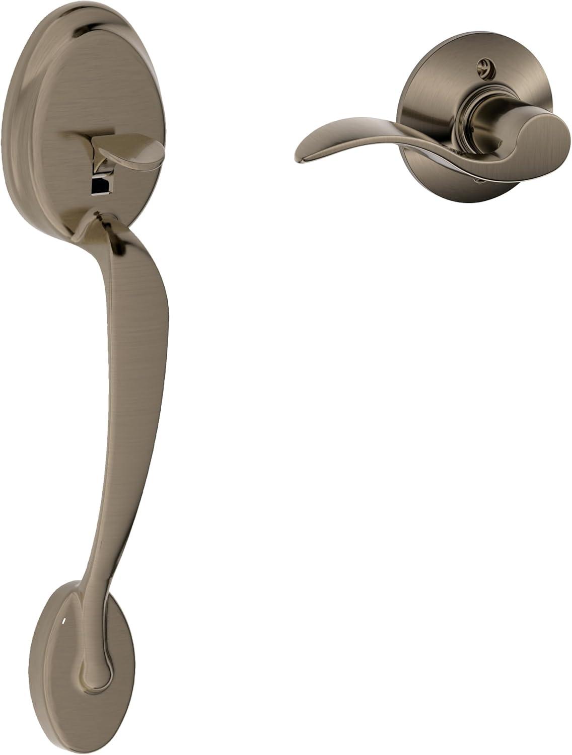 image:imageSCHLAGE Plymouth Front Entry Handle Flair RightHanded Interior Lever Satin Nickel FE285 PLY 619 FLA RHAntique Pewter