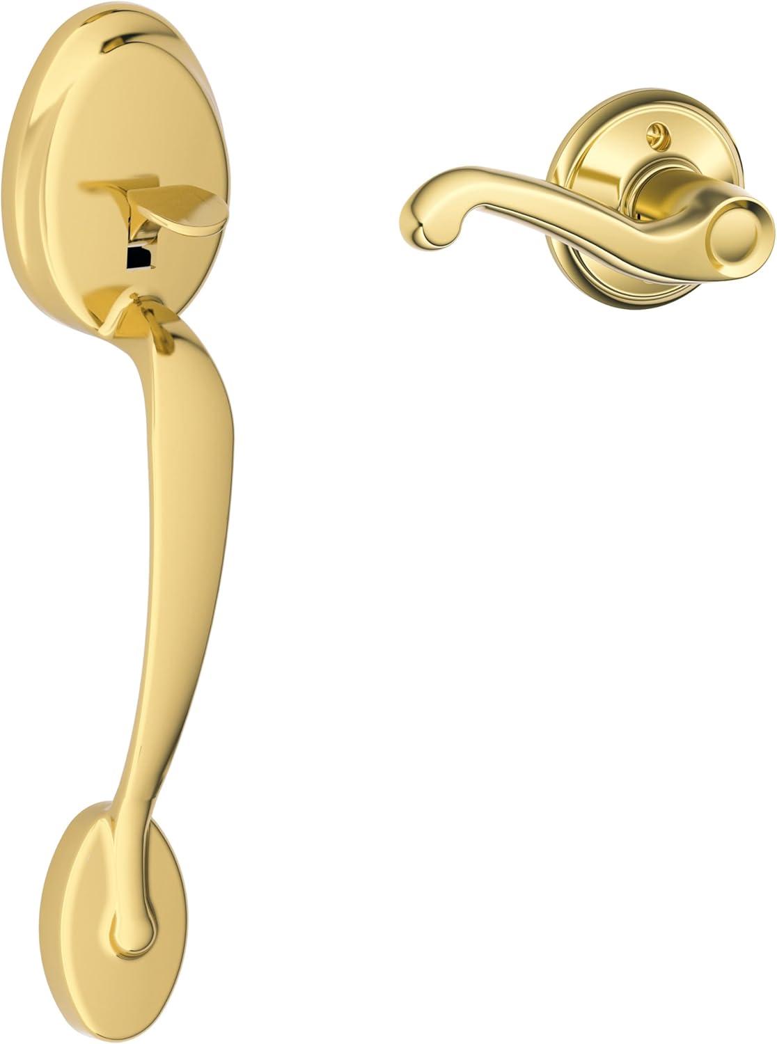 image:imageSCHLAGE Plymouth Front Entry Handle Flair RightHanded Interior Lever Satin Nickel FE285 PLY 619 FLA RHBright Brass
