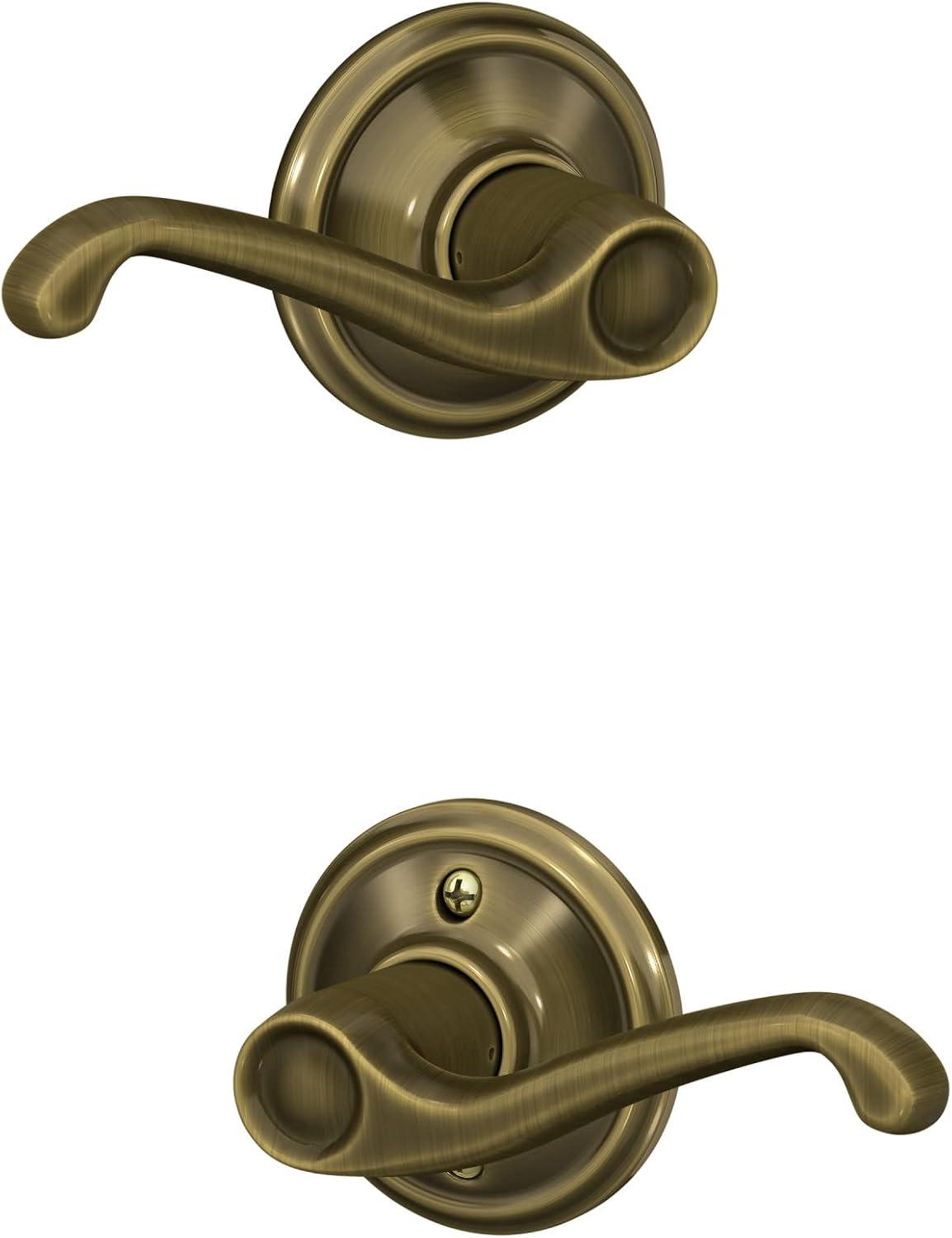 image:imageSchlage F10 FLA 609 Flair Door Lever Hall amp Closet Passage Lock Antique BrassStandard