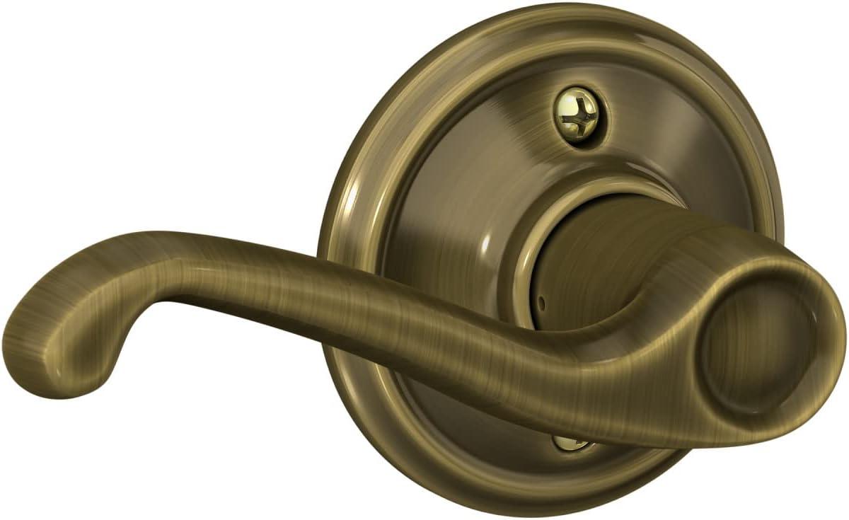 image:imageSchlage F10 FLA 609 Flair Door Lever Hall amp Closet Passage Lock Antique BrassStandard