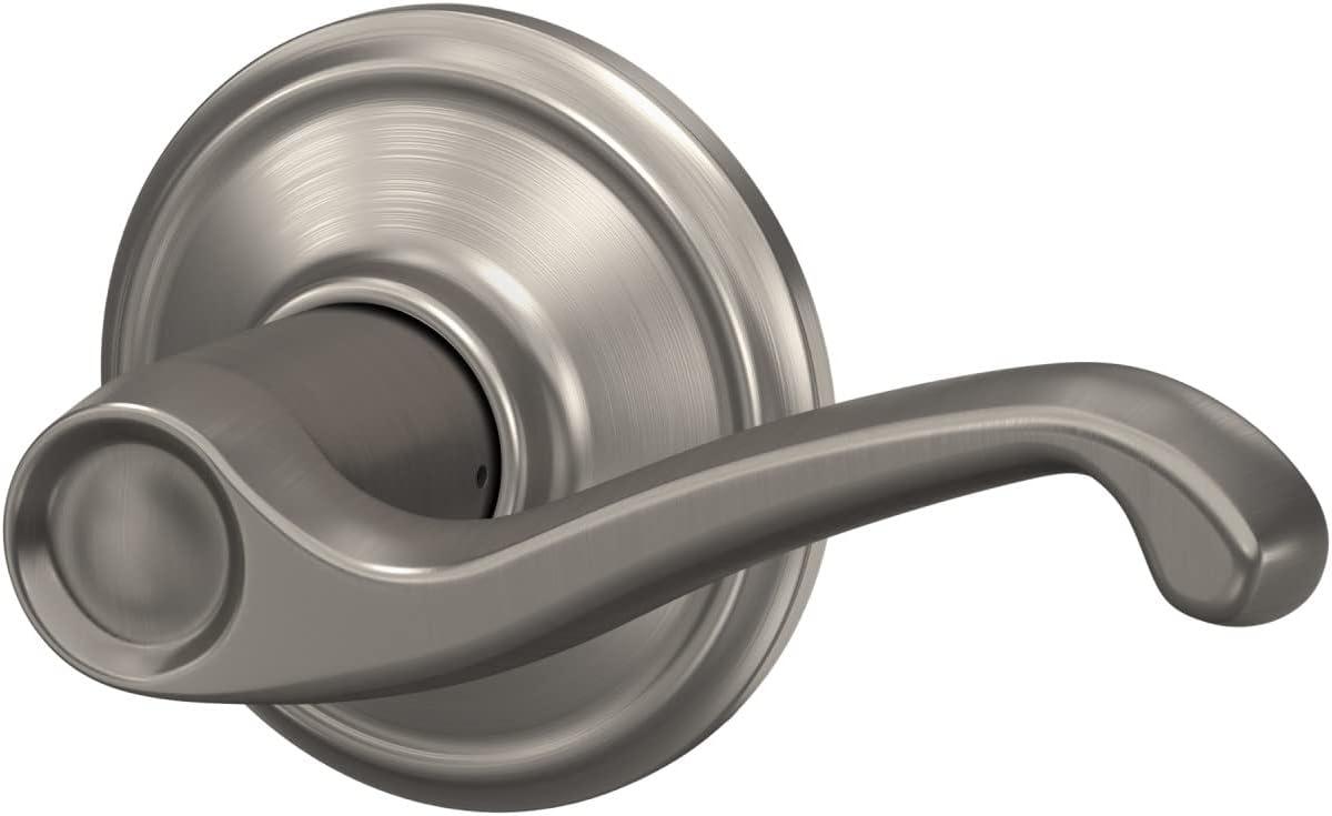 image:imageSchlage F10 FLA 619 Flair Door Lever Hall amp Closet Passage Lock Satin NickelStandard