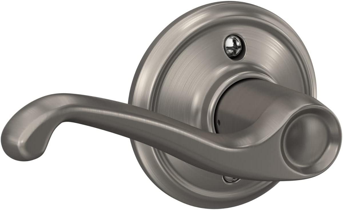 image:imageSchlage F10 FLA 619 Flair Door Lever Hall amp Closet Passage Lock Satin NickelStandard