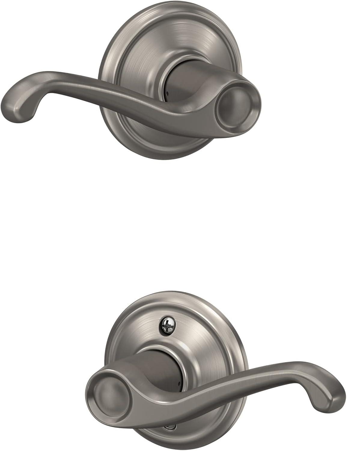 image:imageSchlage F10 FLA 619 Flair Door Lever Hall amp Closet Passage Lock Satin NickelStandard