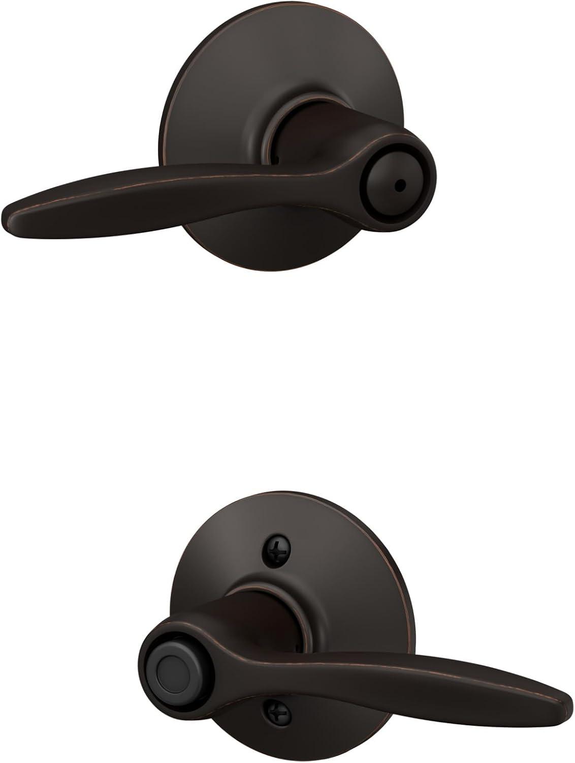 image:imageSchlage F40 DEL 608 Delfayo Door Lever with Standard Trim Bed amp Bath Privacy Lock Satin BrassAged Bronze