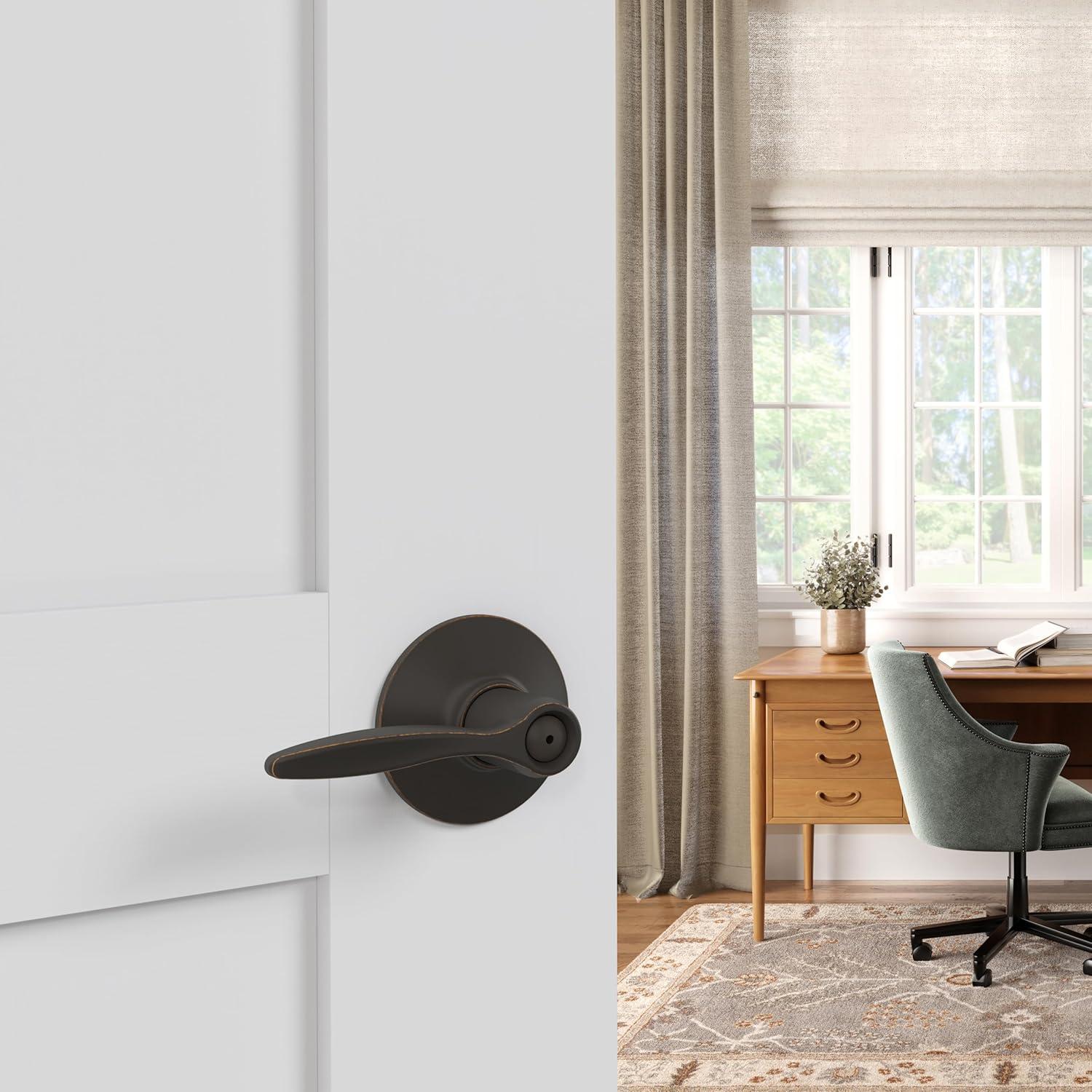 image:imageSchlage F40 DEL 608 Delfayo Door Lever with Standard Trim Bed amp Bath Privacy Lock Satin BrassAged Bronze