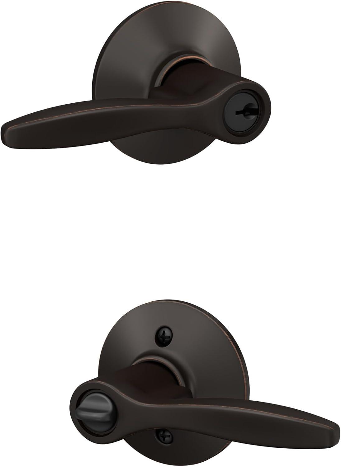 image:imageSchlage F40 DEL 608 Delfayo Door Lever with Standard Trim Bed amp Bath Privacy Lock Satin BrassAged Bronze