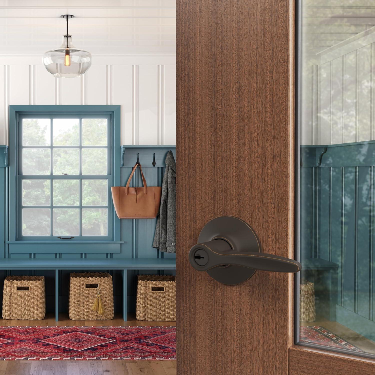 image:imageSchlage F40 DEL 608 Delfayo Door Lever with Standard Trim Bed amp Bath Privacy Lock Satin BrassAged Bronze