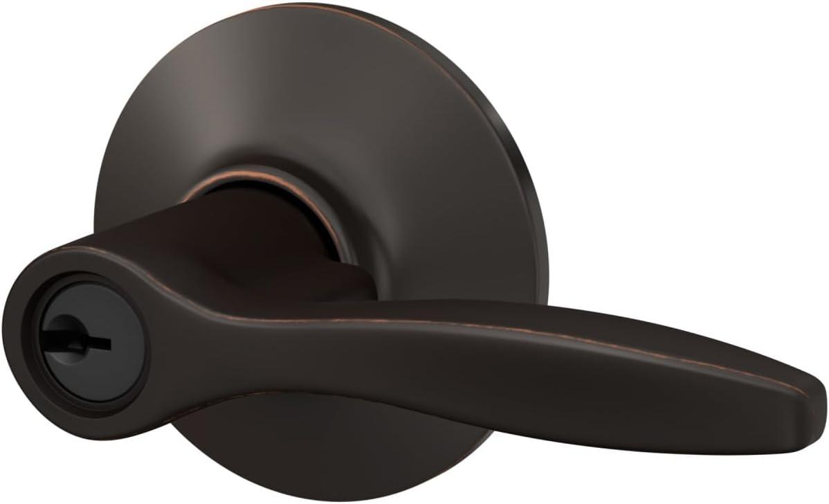 image:imageSchlage F40 DEL 608 Delfayo Door Lever with Standard Trim Bed amp Bath Privacy Lock Satin BrassAged Bronze