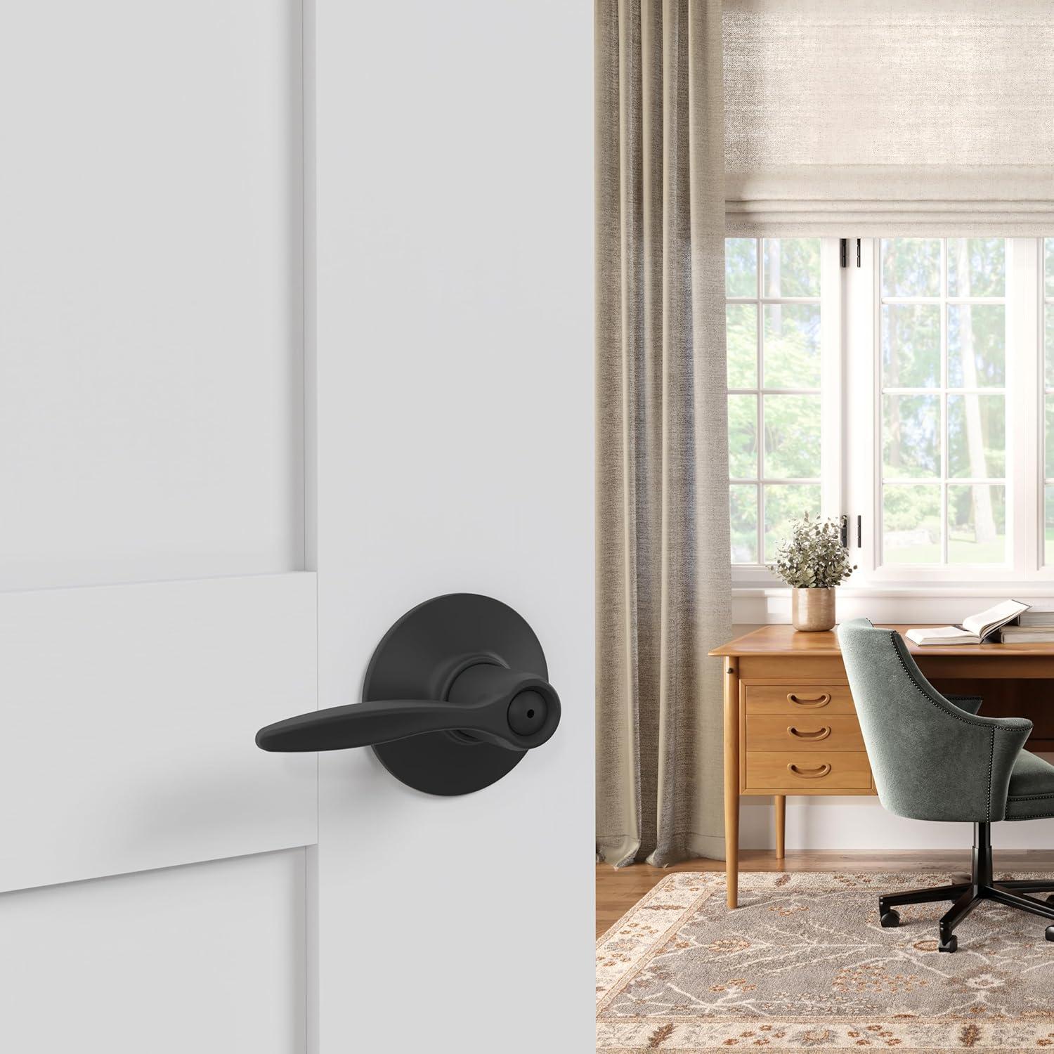 image:imageSchlage F40 DEL 608 Delfayo Door Lever with Standard Trim Bed amp Bath Privacy Lock Satin BrassMatte Black