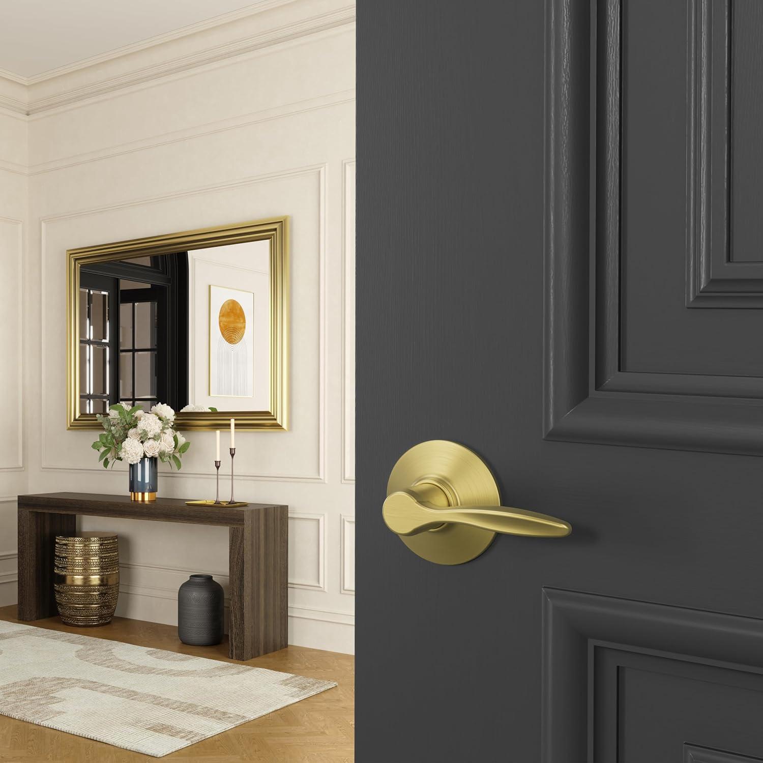 image:imageSchlage F40 DEL 608 Delfayo Door Lever with Standard Trim Bed amp Bath Privacy Lock Satin BrassSatin Brass
