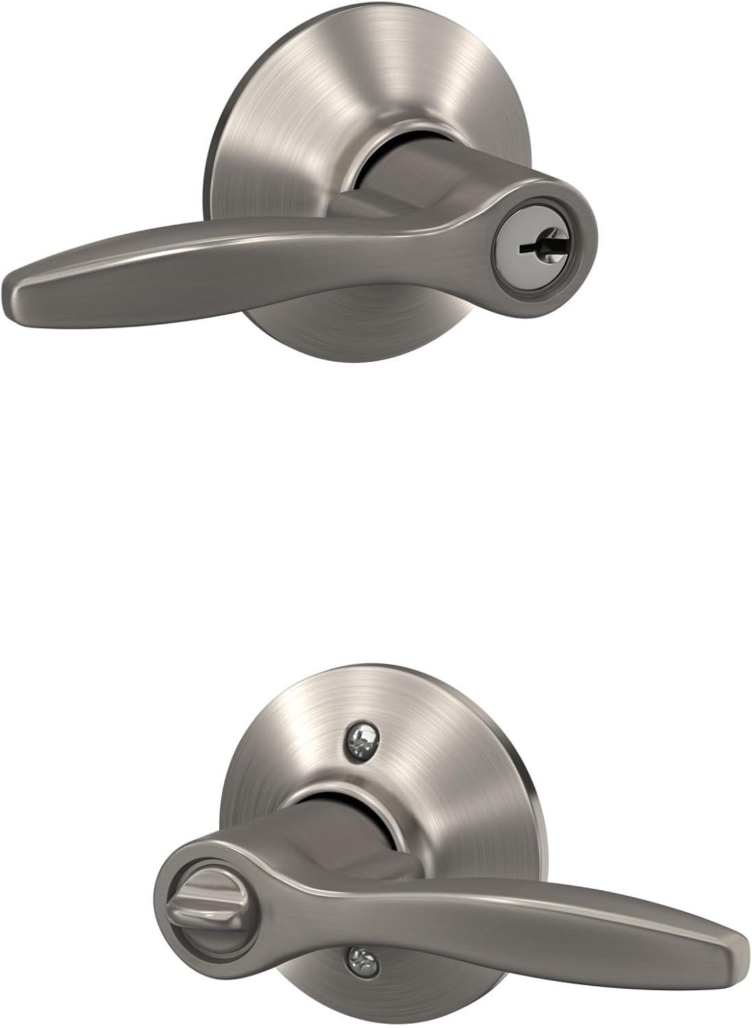image:imageSchlage F40 DEL 608 Delfayo Door Lever with Standard Trim Bed amp Bath Privacy Lock Satin BrassSatin Nickel