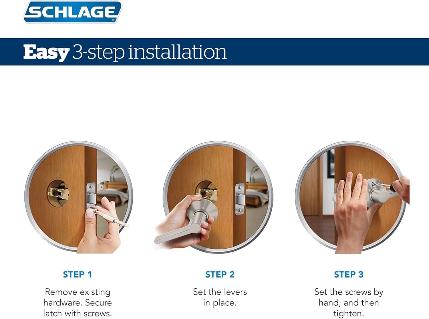 image:imageSchlage F40 DEL 608 Delfayo Door Lever with Standard Trim Bed amp Bath Privacy Lock Satin BrassSatin Nickel