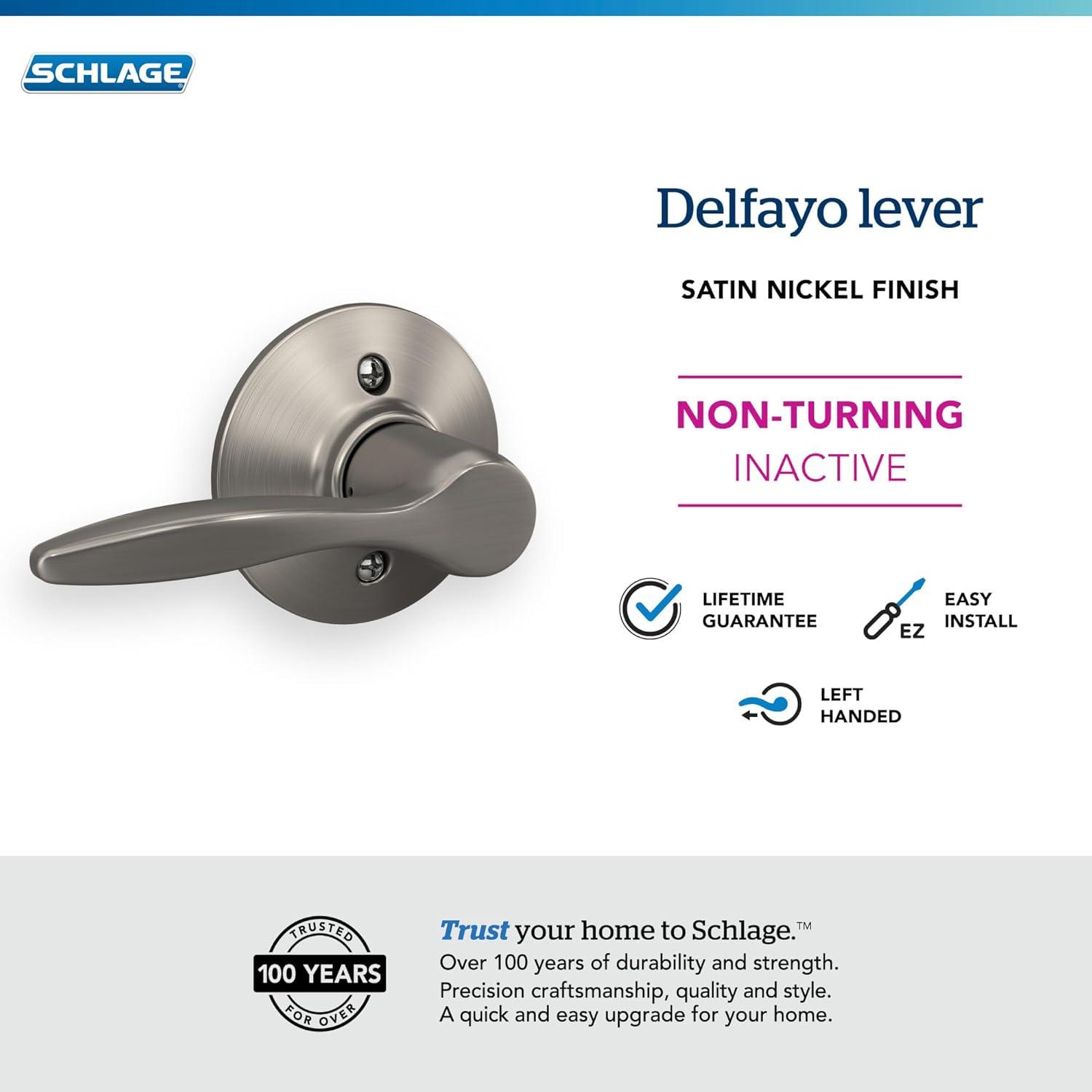 image:imageSchlage F40 DEL 608 Delfayo Door Lever with Standard Trim Bed amp Bath Privacy Lock Satin BrassSatin Nickel