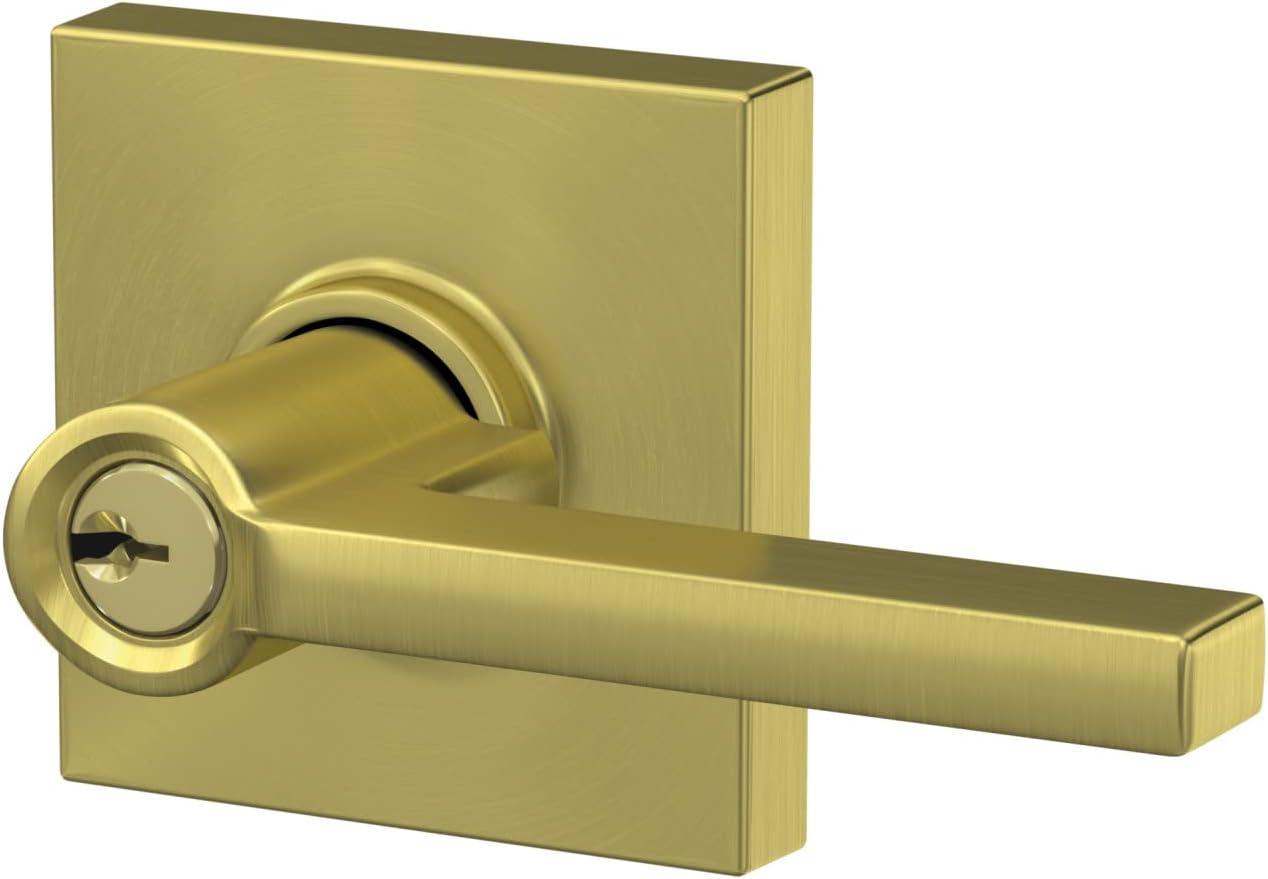 image:imageSchlage F51A LAT 608 COL Latitude Door Lever with Collins Trim Keyed Entry Lock Satin Brass2 Count Pack of 1