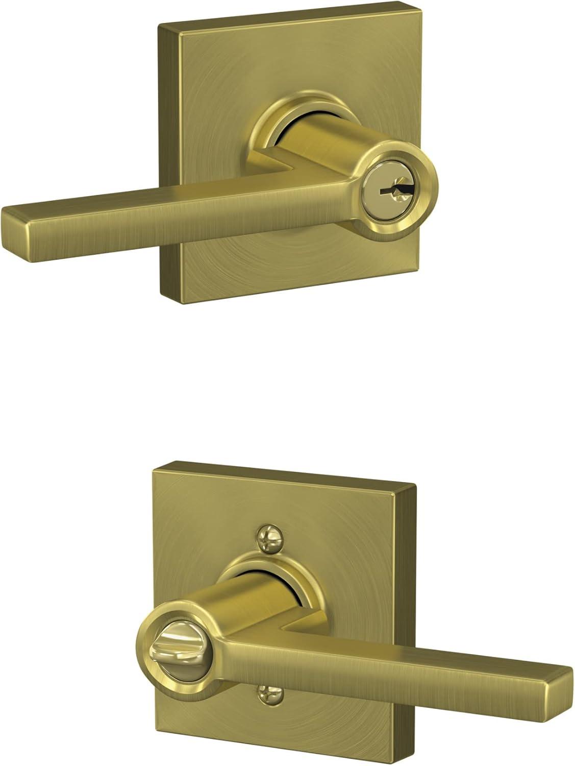 image:imageSchlage F51A LAT 608 COL Latitude Door Lever with Collins Trim Keyed Entry Lock Satin Brass2 Count Pack of 1