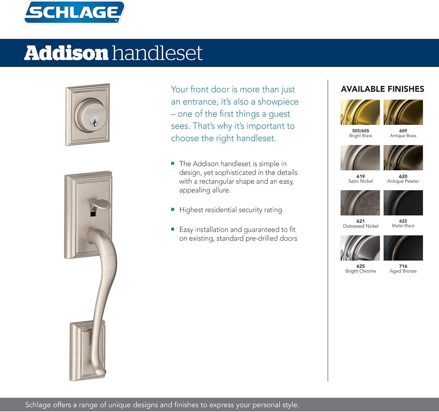 image:imageSchlage F60 V ADD 716 GEO Addison Front Entry Handleset with Georgian Knob Deadbolt Keyed 1 Side Aged Bronze