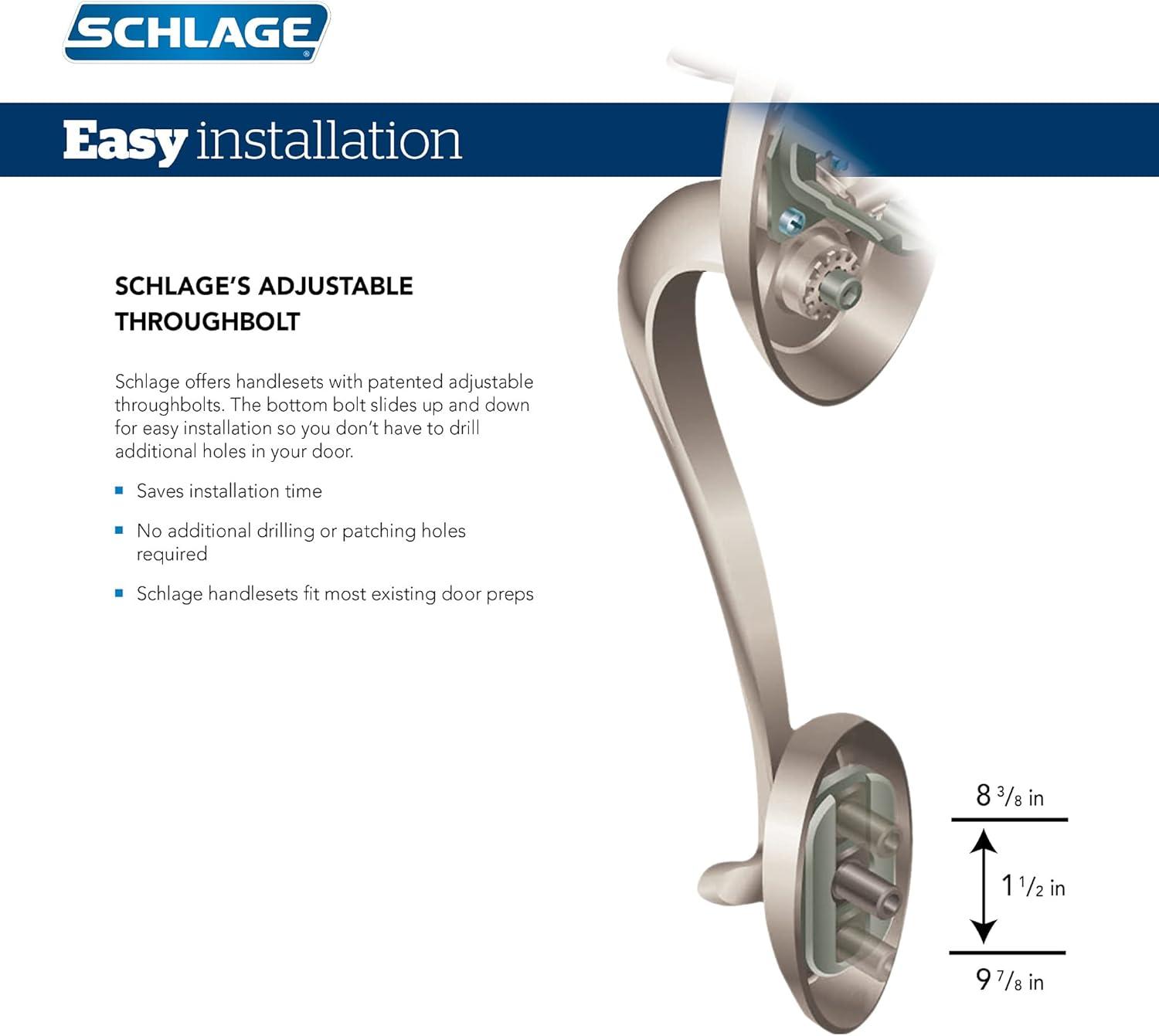 image:imageSchlage F60 V PLY 619 GEO Plymouth Front Entry Handleset with Georgian Knob Deadbolt Keyed 1 Side Satin Nickel