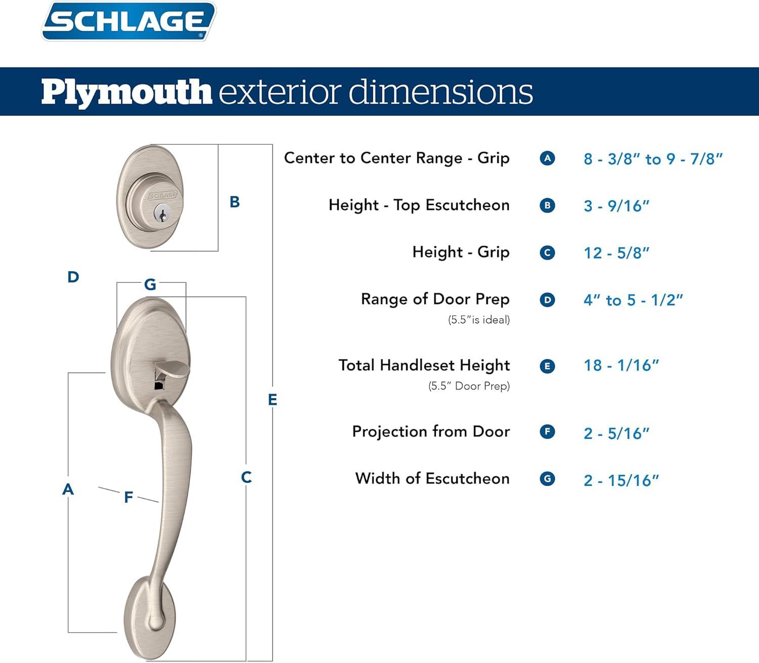 image:imageSchlage F60 V PLY 619 GEO Plymouth Front Entry Handleset with Georgian Knob Deadbolt Keyed 1 Side Satin Nickel