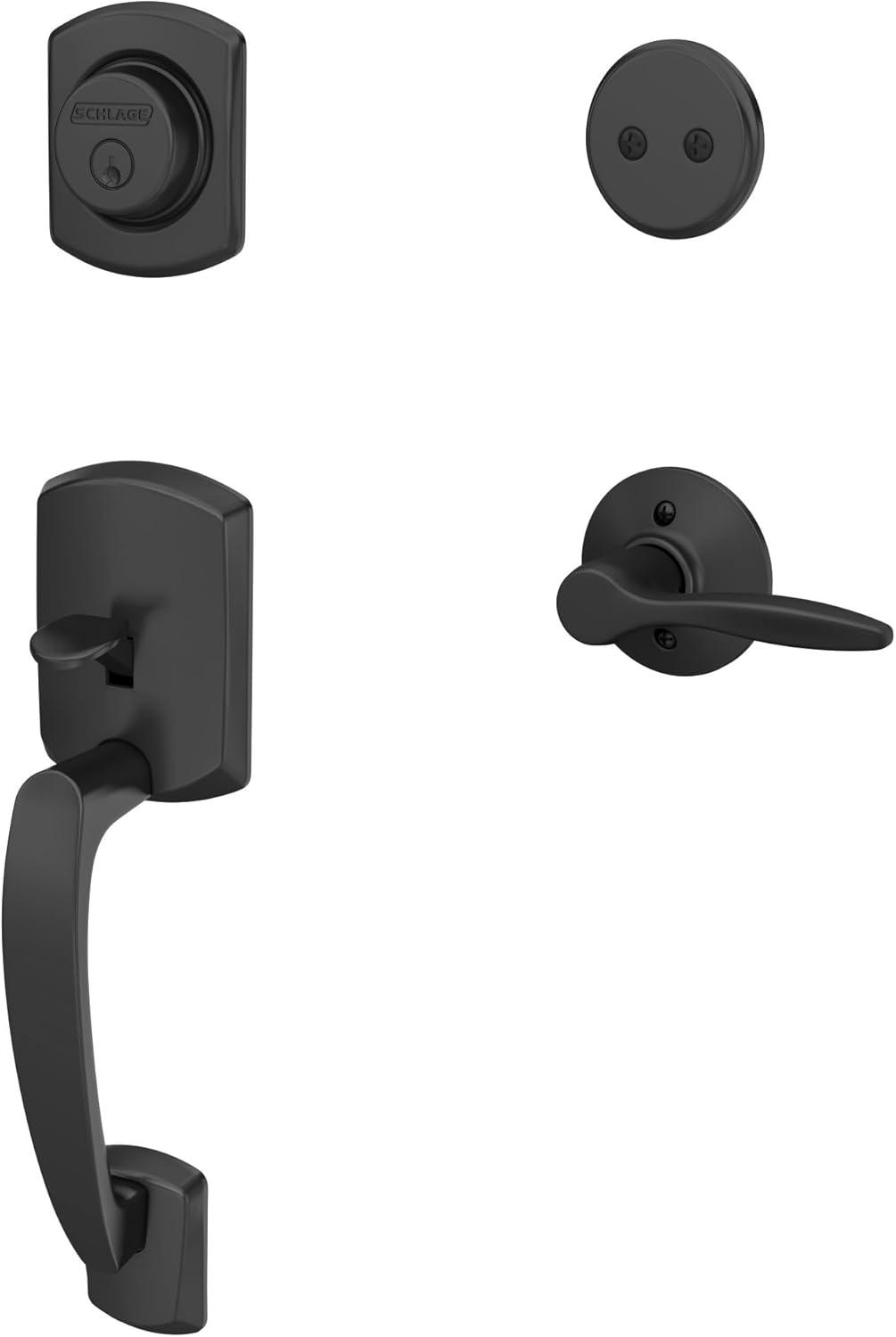 image:imageSchlage F93 GRW 622 LH Greenwich Dummy Front Entry Handleset with Left Handed Door Lever Inactive Handleset Matte Black