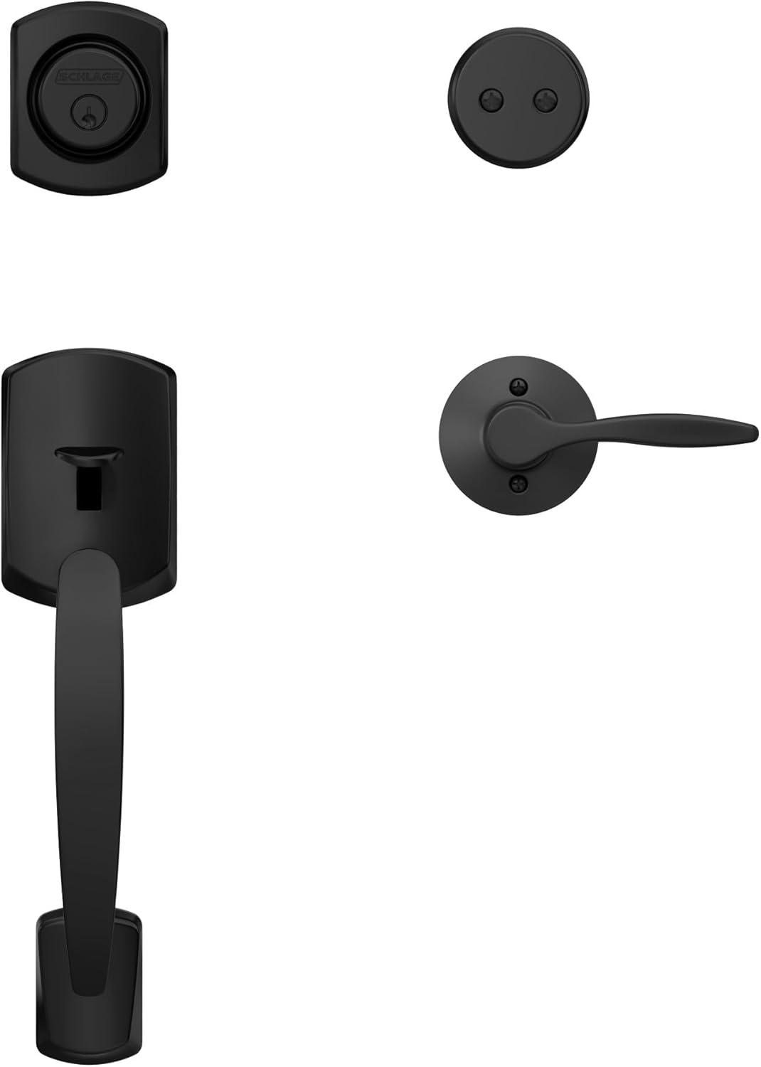image:imageSchlage F93 GRW 622 LH Greenwich Dummy Front Entry Handleset with Left Handed Door Lever Inactive Handleset Matte Black