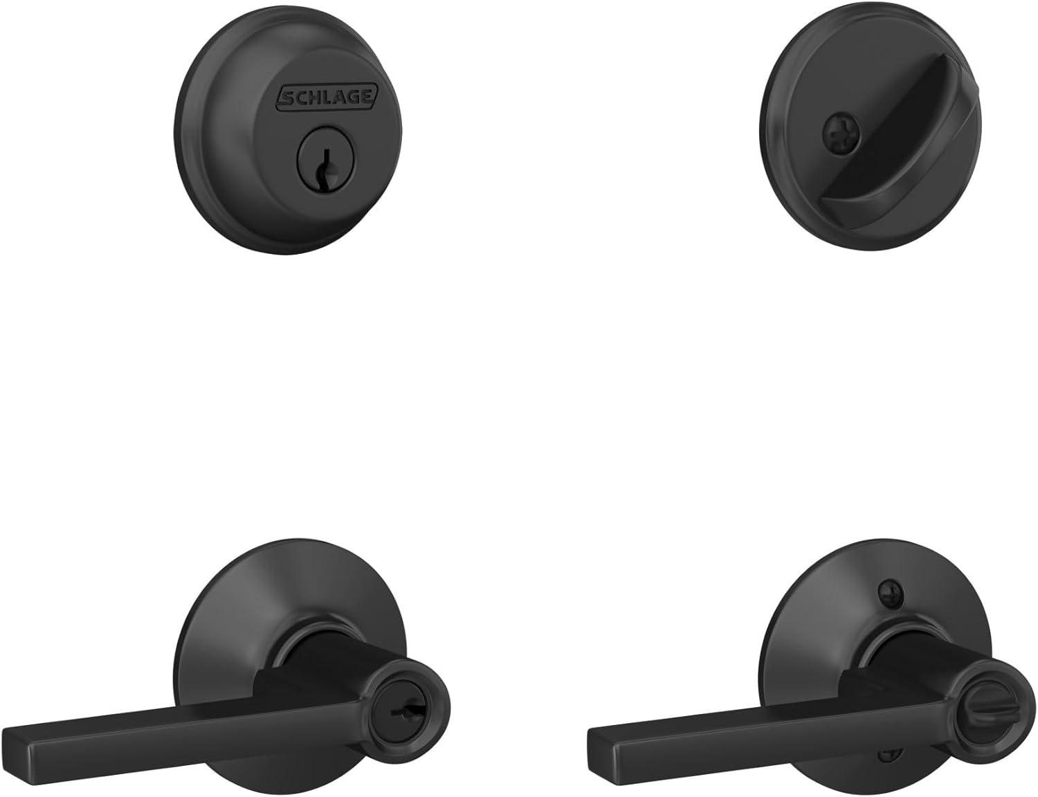 image:imageSchlage FB50 N G LAT 622 Single Cylinder Deadbolt and Keyed Entry Latitude Lever Matte BlackPack of 1