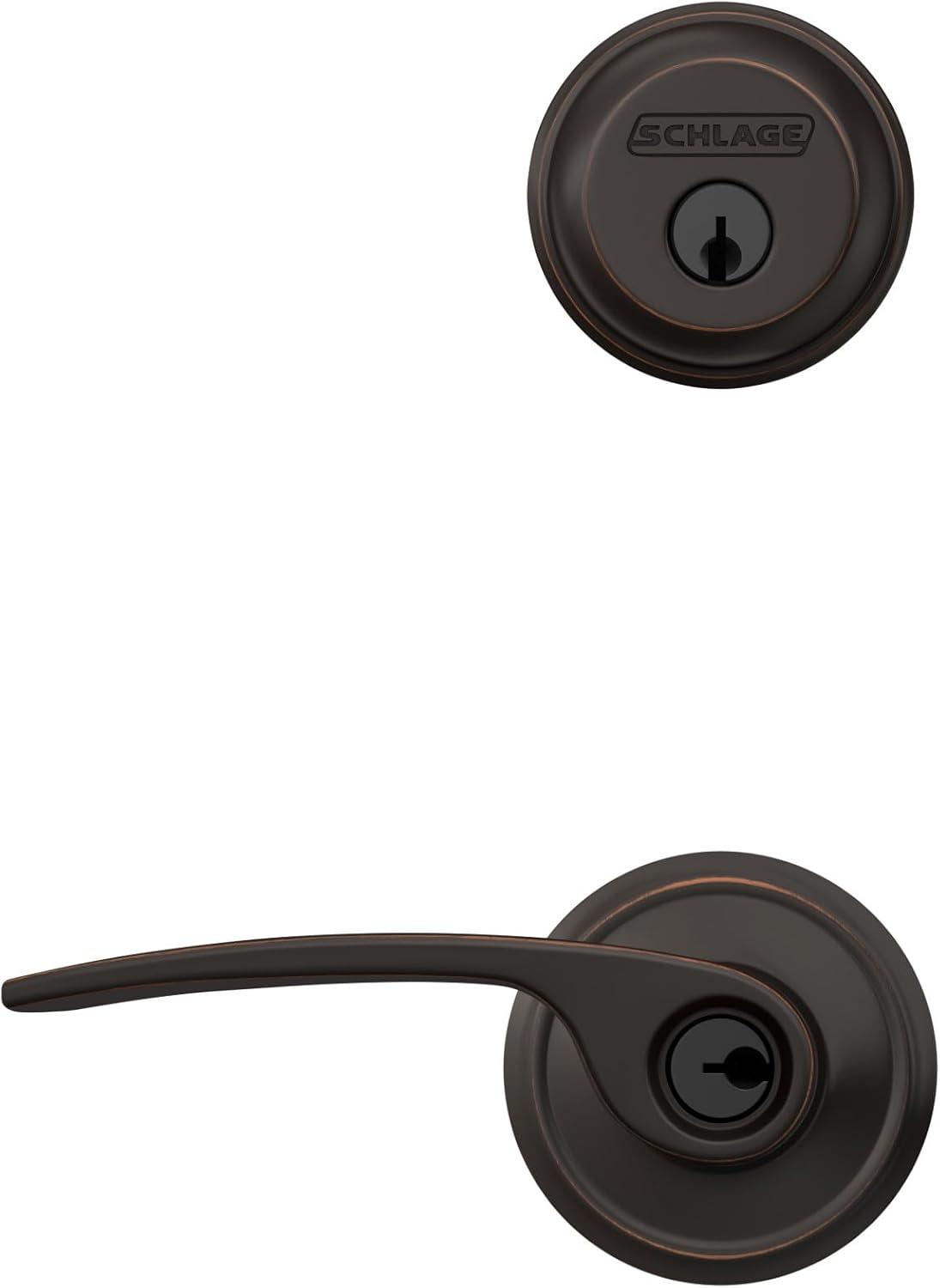 image:imageSchlage FB50 N V MER 716 Single Cylinder Deadbolt and Keyed Entry Merano Lever Aged BronzePack of 1