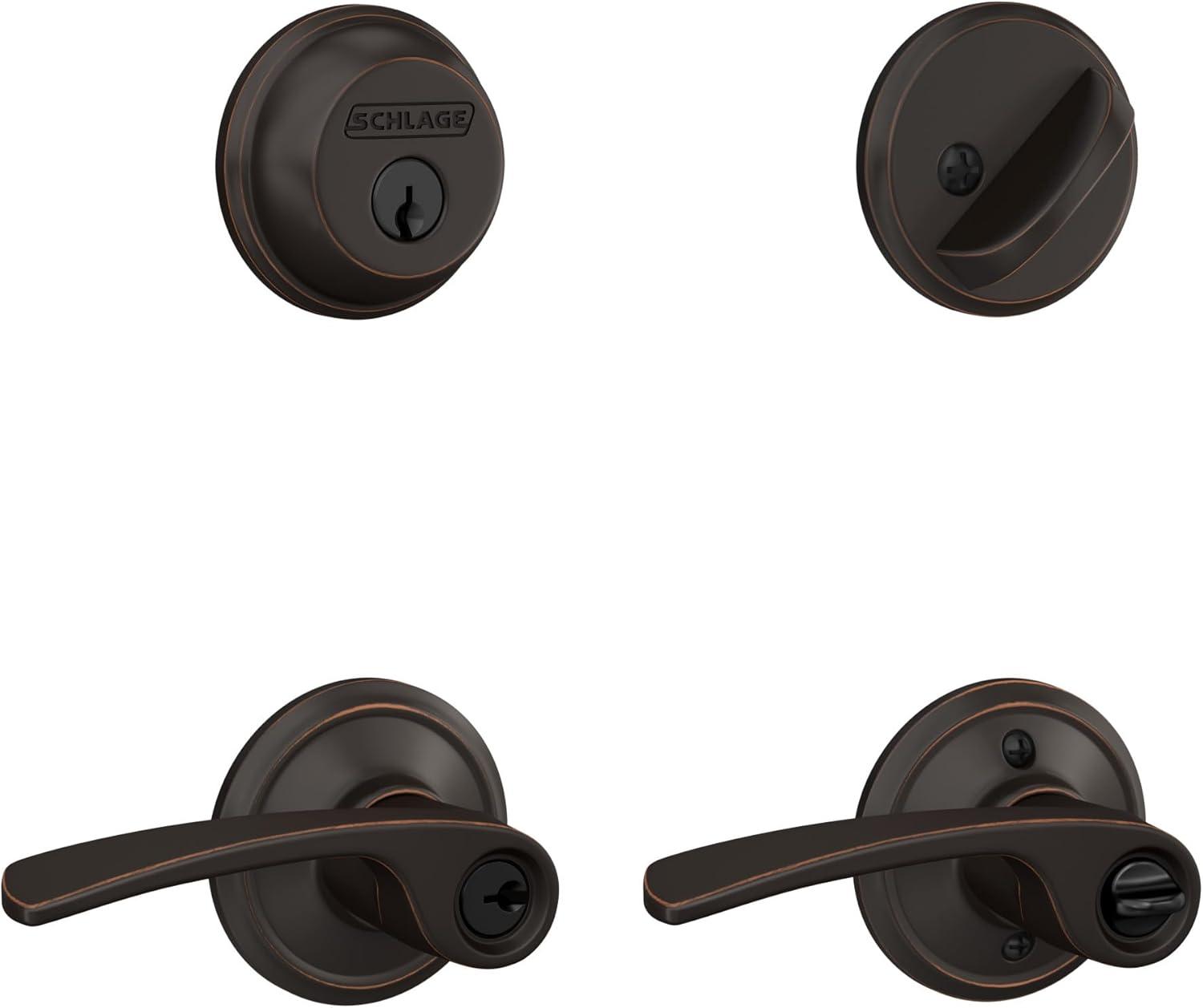 image:imageSchlage FB50 N V MER 716 Single Cylinder Deadbolt and Keyed Entry Merano Lever Aged BronzePack of 4