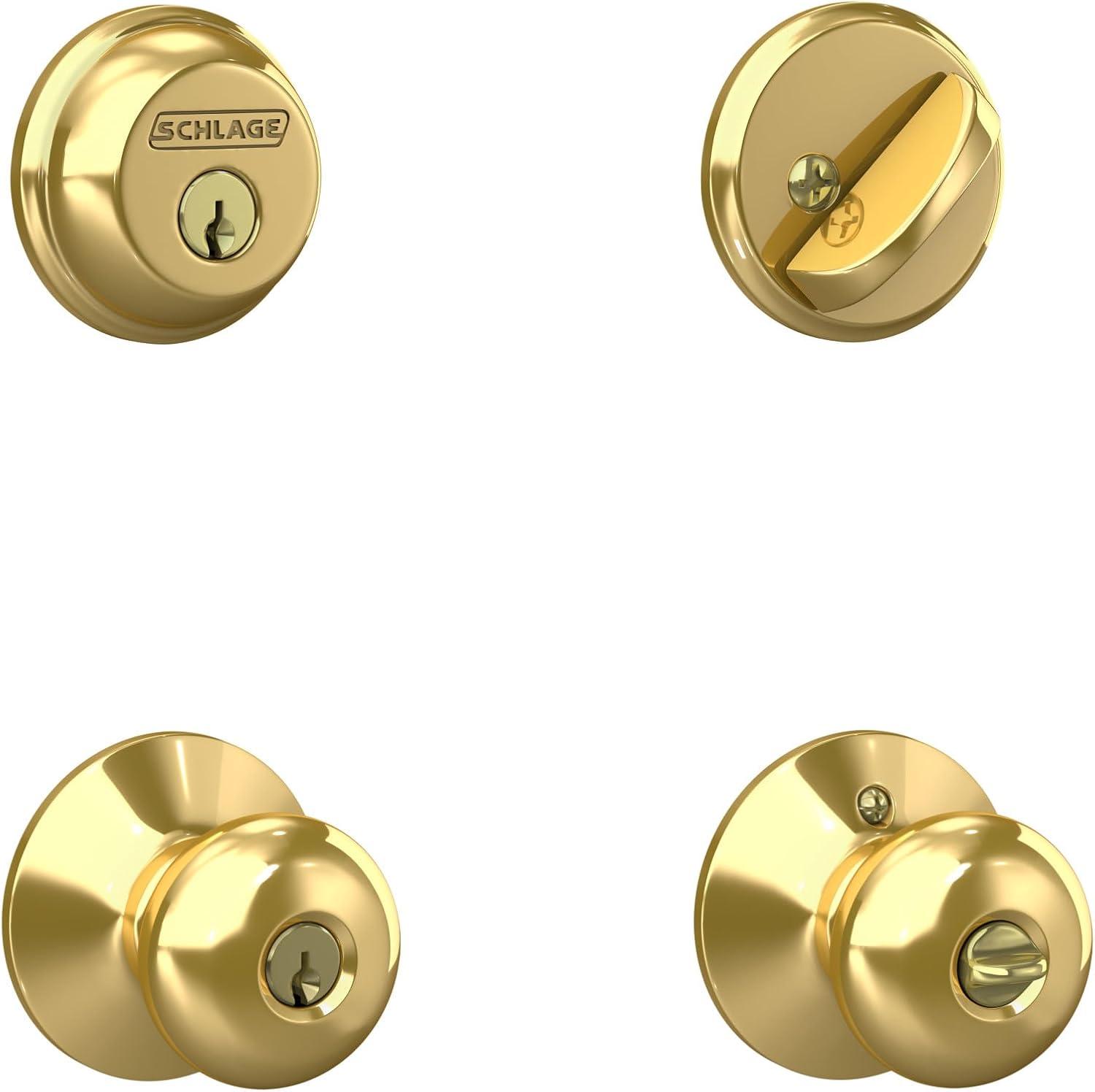 image:imageSchlage FB50 V PLY 505 605 Single Cylinder Deadbolt and Keyed Entry Plymouth Knob Bright Brass