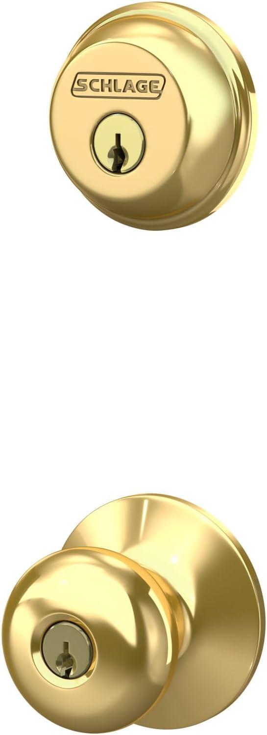 image:imageSchlage FB50 V PLY 505 605 Single Cylinder Deadbolt and Keyed Entry Plymouth Knob Bright Brass