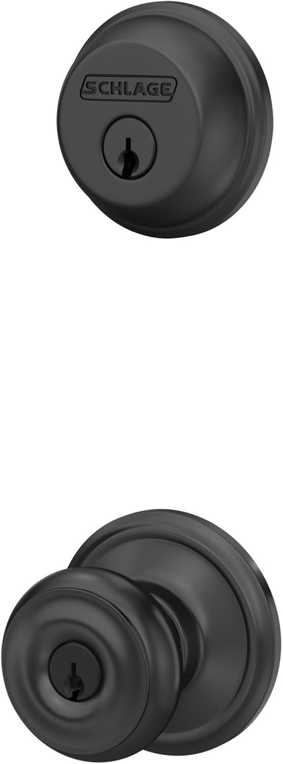 image:imageSchlage FB50N G GEO 622 Single Cylinder Deadbolt and Keyed Entry Georgian Knob Matte BlackPack of 1