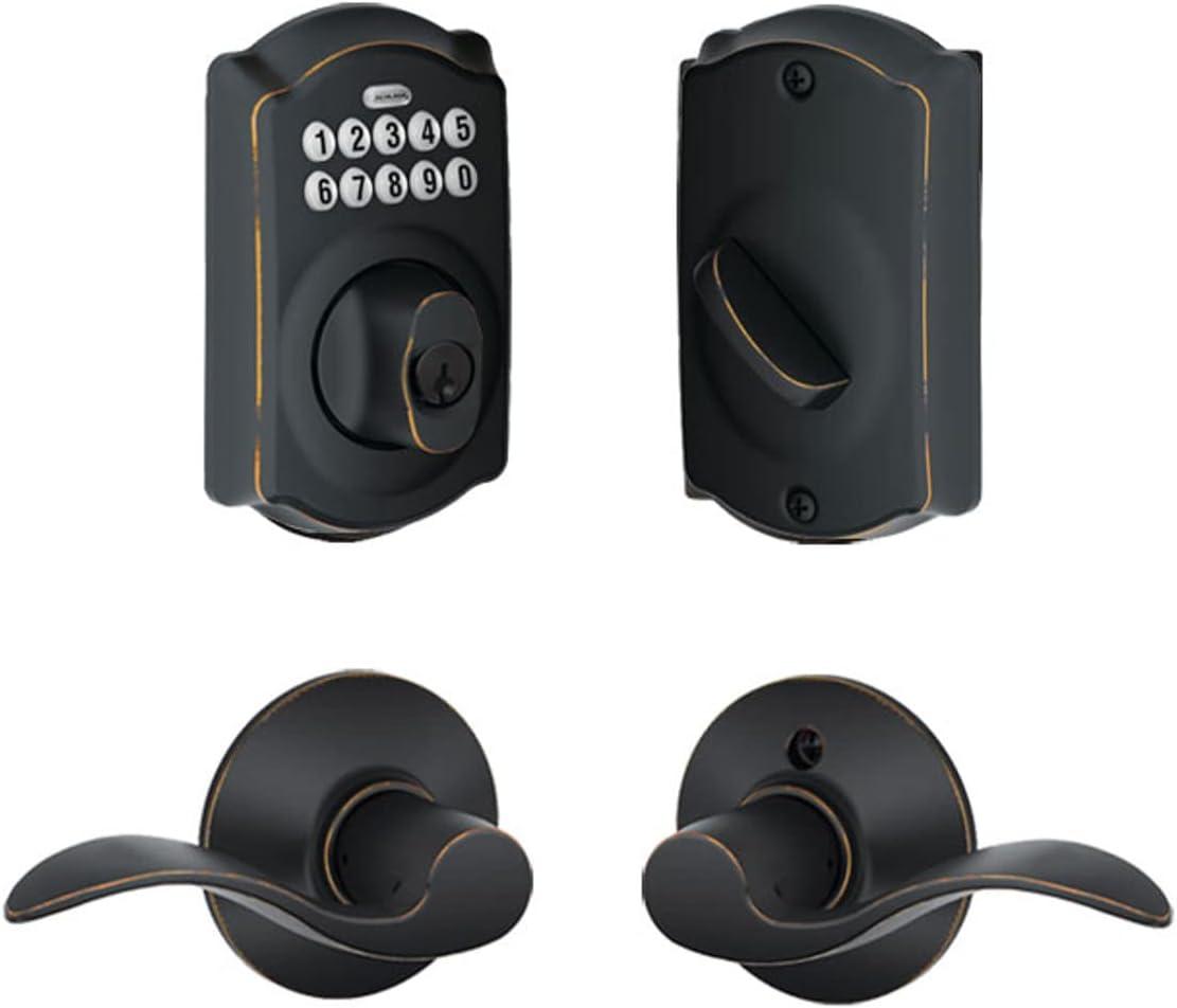 image:imageSchlage FBE365 V CAM 716 Acc Camelot Aged Bronze Electronic Door Lock Deadbolt with Accent Door Lever Combo