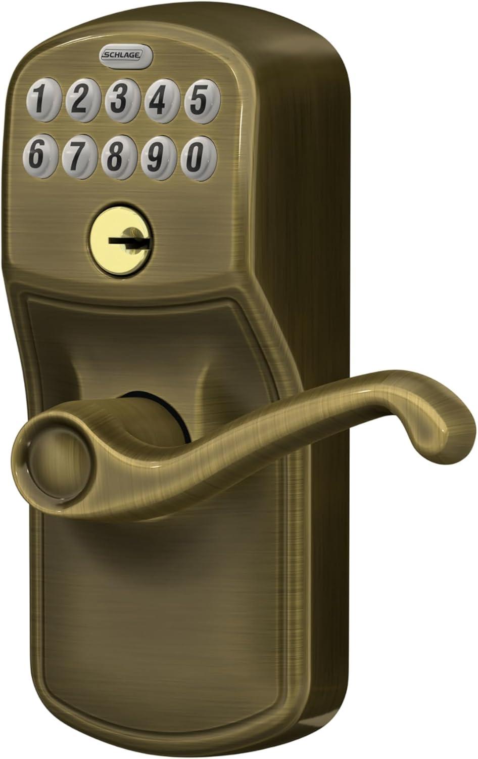 image:imageSchlage FE595 V PLY 505 FLA Plymouth Keypad Entry with FlexLock and Flair Lever Bright BrassAntique Brass