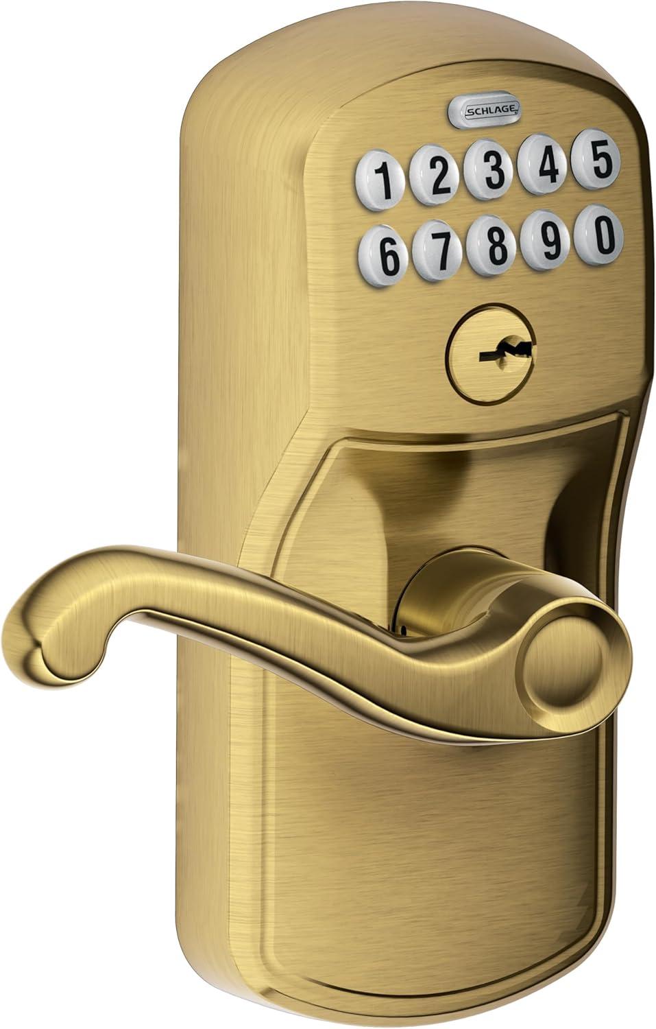 image:imageSchlage FE595 V PLY 505 FLA Plymouth Keypad Entry with FlexLock and Flair Lever Bright BrassAntique Brass