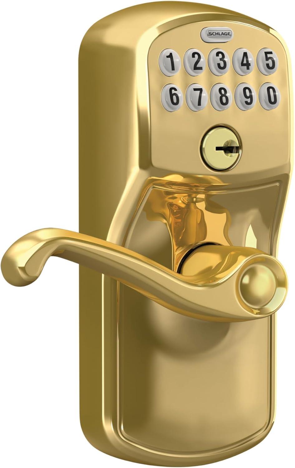 image:imageSchlage FE595 V PLY 505 FLA Plymouth Keypad Entry with FlexLock and Flair Lever Bright BrassBright Brass