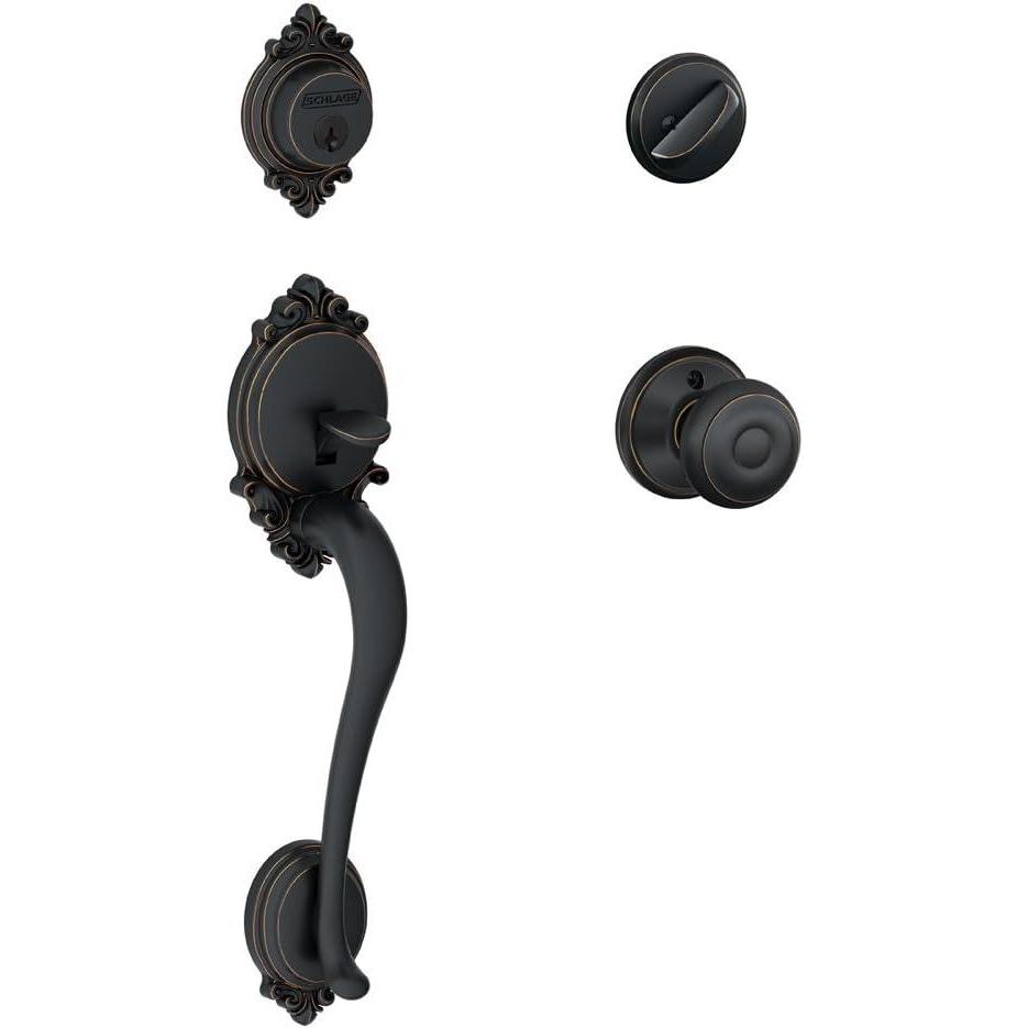 image:imageSCHLAGE Brookshire Single Cylinder Handleset and Georgian Knob Aged Bronze F60 BRK 716 GEO