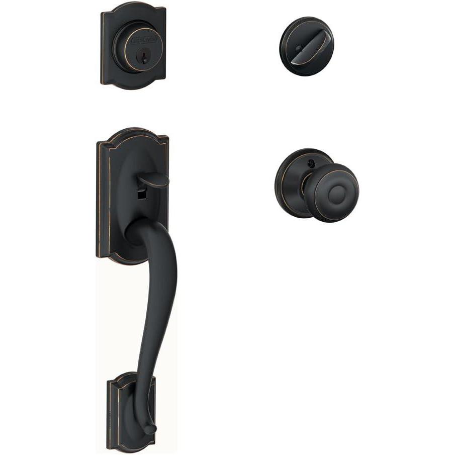 image:imageSCHLAGE Camelot Single Cylinder Handleset and Georgian Knob Aged Bronze F60 CAM 716 GEO
