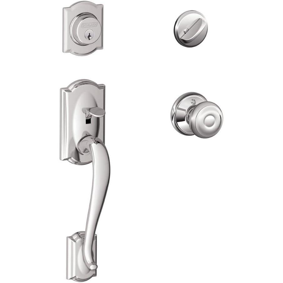 image:imageSCHLAGE Camelot Single Cylinder Handleset and Georgian Knob Bright Chrome F60 CAM 625 GEO