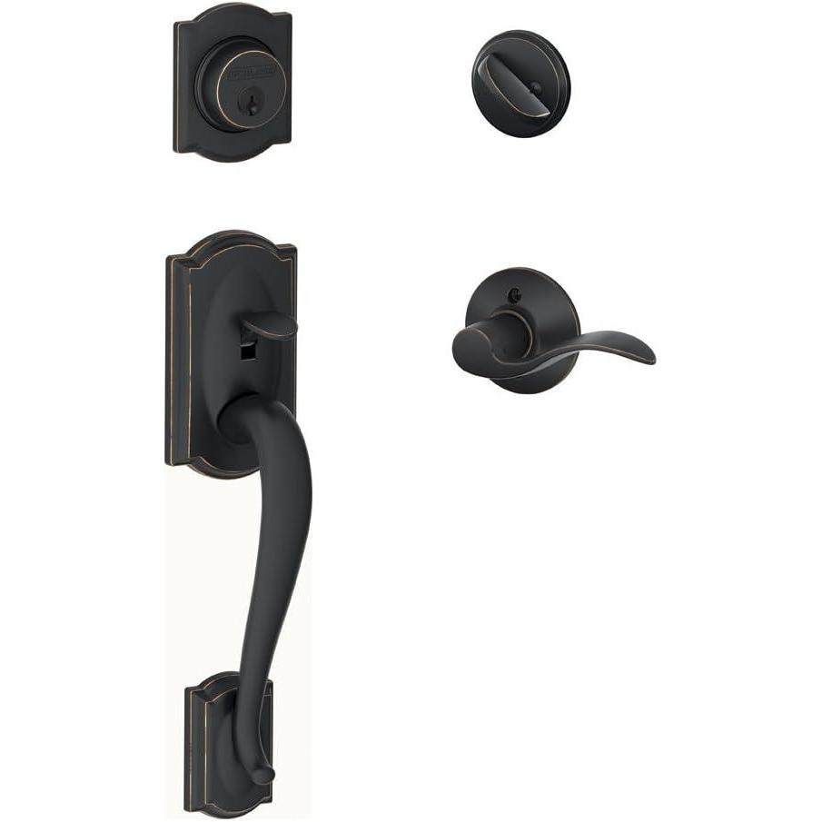 image:imageSCHLAGE Camelot Single Cylinder Handleset and Left Hand Accent Lever Aged Bronze F60 CAM 716 Acc LHStandard Interior Trim