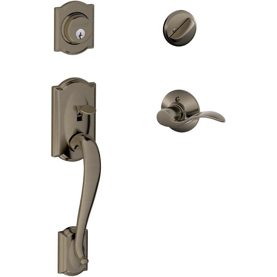 image:imageSCHLAGE Camelot Single Cylinder Handleset and Left Hand Accent Lever Antique Pewter F60 CAM 620 Acc LH