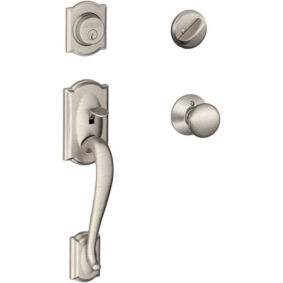 image:imageSCHLAGE Camelot Single Cylinder Handleset and Plymouth Knob Satin Nickel F60 CAM 619 PLY