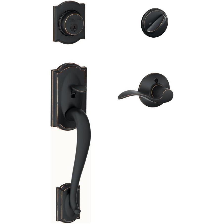 image:imageSCHLAGE Camelot Single Cylinder Handleset and Right Hand Accent Lever Aged Bronze F60 CAM 716 ACC RH