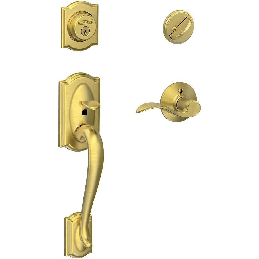 image:imageSCHLAGE Camelot Single Cylinder Handleset and Right Hand Accent Lever Satin Brass F60 CAM 608 Acc RHStandard Interior Trim