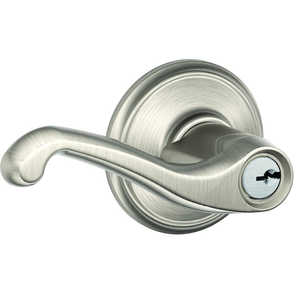 image:imageSCHLAGE F51A FLA 619 Flair Lever Keyed Entry Lock Satin NickelStandard