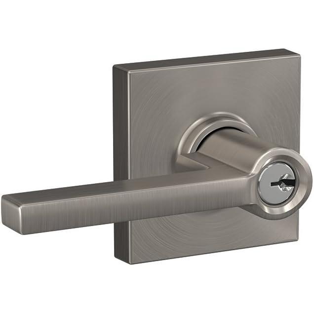 image:imageSCHLAGE F51A LAT 619 COL Latitude Lever with Collins Trim Keyed Entry Lock Satin NickelPack of 1